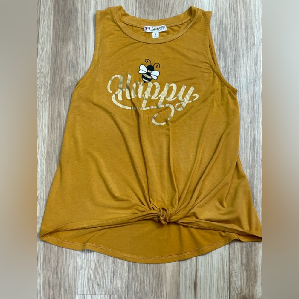 Love Glam Girl Girls Yellow Tie Front Sleeveless Tank Bumblebee Bee Happy Small